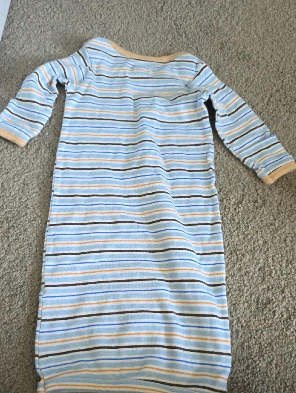 Luvable Friends Blue, Tan and White Striped Baby Gown